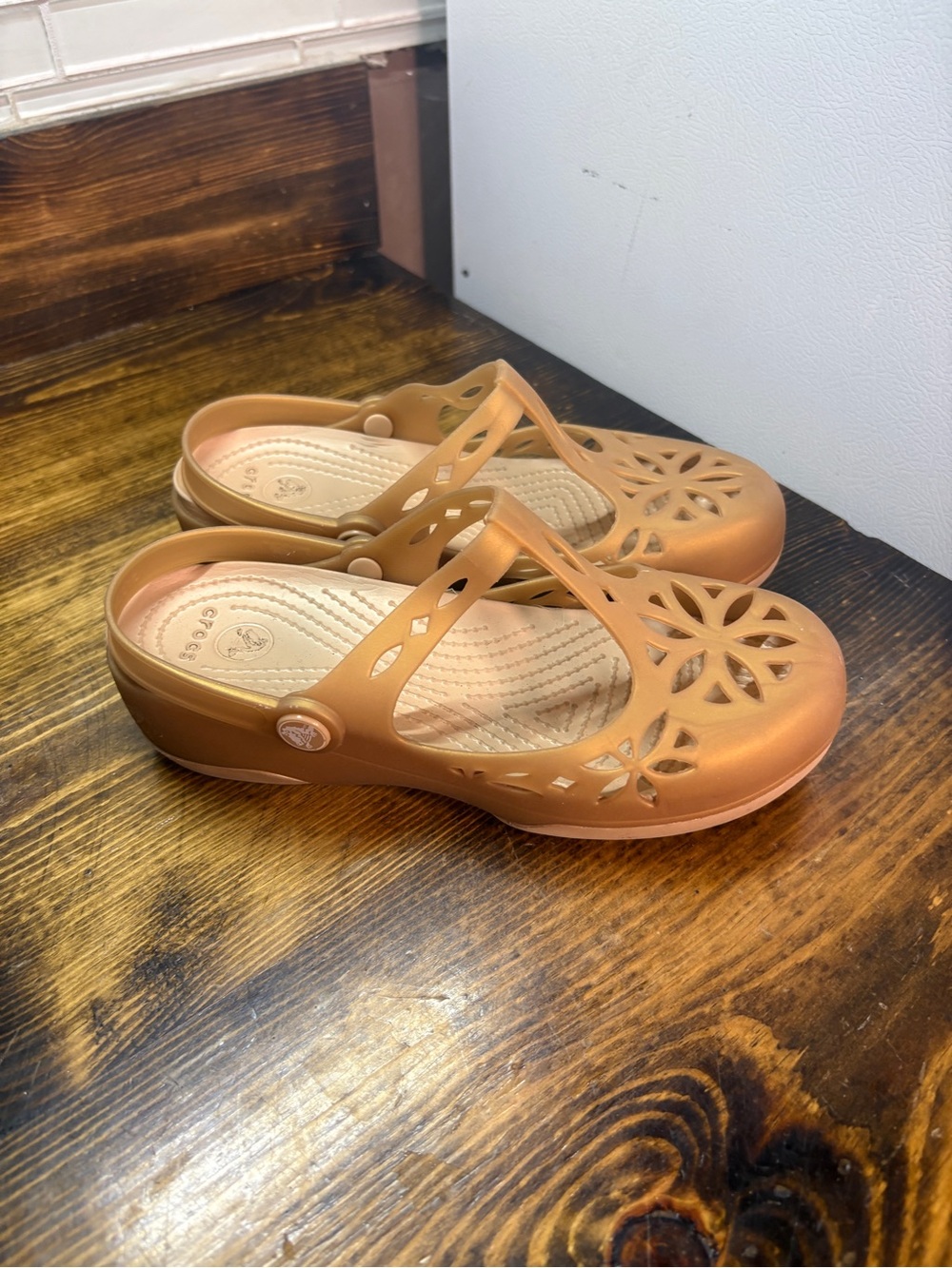 Crocs gold mules size 5